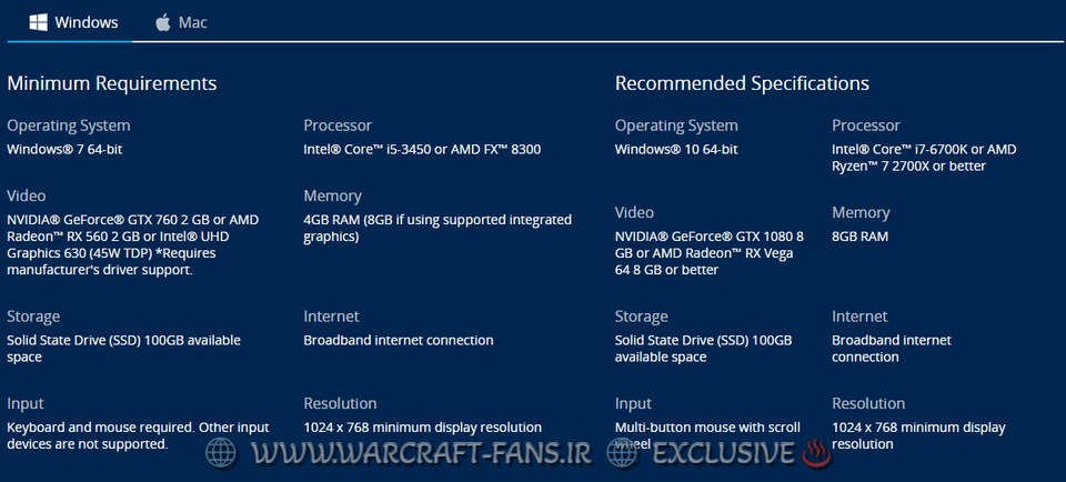 حداقل سیستم مورد نیاز بازی دنیای وارکرافت Shadowlands